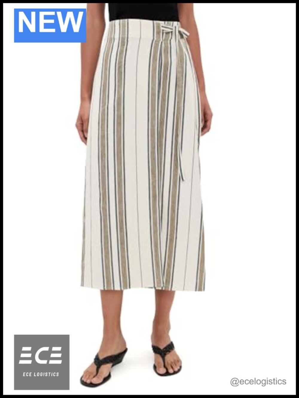 Apiece Apart Striped Wrap Skirt Cotton Linen High Rise